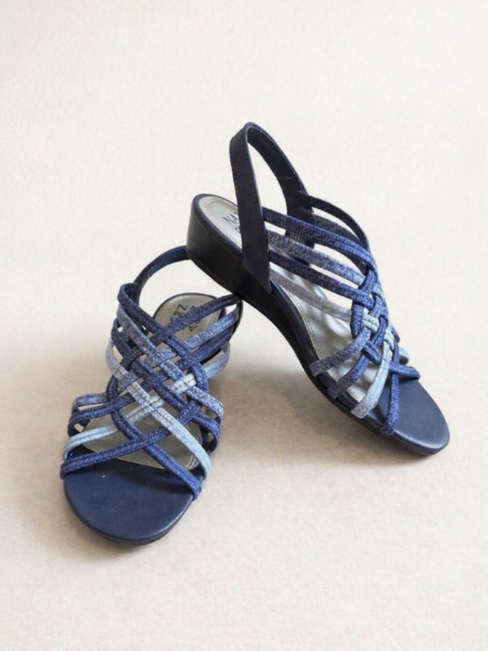 Naturalizer Remix Women’s Stretch “Denim” Wedge Sandals, NWOB, Size 5½